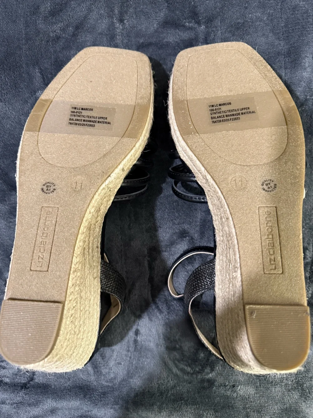 Liz Claiborne Black Strappy Espadrille Wedge Sandals